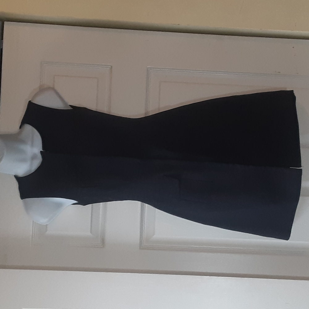 H&M NAVY BLUE FORM FITTING,  ZIPPER FRONT SLEEVELESS DRESS, SIZE 2